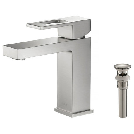 Cubic Single Hole Bathroom Faucet KBF1002, Brush Nickel, W/ Drain