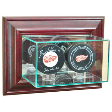 Wall Mounted Double Puck Display Case, Cherry