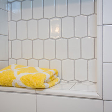Original Hexagonal Tile in Vintage Bathroom Inspires Penny Round Tile Choice