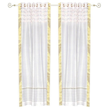 White Hand Crafted Grommet Top  Sheer Sari Curtain Drape Panel-43W x 108L-Piece