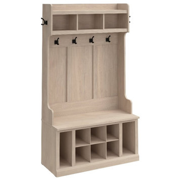 Woodland 40W Hall Tree & Shoe Bench w/ Shelves in White Maple - Engineered Wood