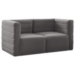 Meridian Furniture - Quincy Velvet Upholstered 2-Piece Modular Sofa, Grey - Show them all that less is more with the minimalist look of this Quincy velvet cloud-like comfort modular sofa. This elegant chair features a simple design that's all about comfort and modern style. The soft grey velvet upholstery is sleek to the touch, and the back of the unit features deep horizontal channel tufting for a look that wows. Because this is a modular seating option, you can pair it easily with other items in the Quincy collection to create a look you love. Latches underneath make it easy to mix and match items from the collection.