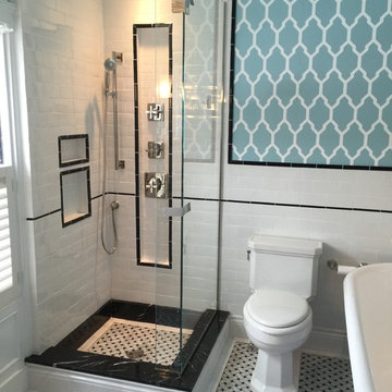 Retro-Modern Black, White & Teal Bath Remodel