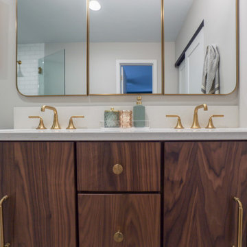 Warm Walnut & Brass Primary Bath Retreat