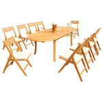 Teak Deals - 11-Piece Outdoor Teak Dining Set: 94" Oval Table, 10 Surf Folding Arm Chairs - Set includes: 94" Double Extension Oval Dining Table and 10 Folding Arm Chairs.