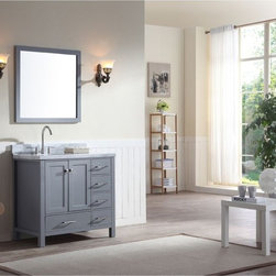 37 inch Single Sink Grey Finish Bathroom Vanity Carrara White Marble Countertop - Bathroom Vanities And Sink Consoles