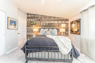 Inspiration for a mid-sized rustic master wood wall bedroom remodel in Seattle