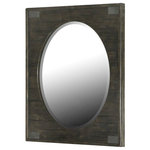 Magnussen - Magnussen Abington Portrait Oval Mirror in Weathered Charcoal - Transitional styling in a welcoming weathered charcoal finish and rustic aged iron hardware create Abington’s hospitable allure. In rustic pine solids, this hardworking collection is chock full of unique details, including sliding doors, adjustable shelves, and perfectly proportioned bed canopies. Rustic enough for a loft or retreat, yet sophisticated enough for the uptown industrialist, Abington is an ideal choice.