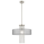 Livex Lighting - Livex Lighting Brushed Nickel 1-Light Pendant Chandelier - The Bella Vista collection features a hand crafted translucent black shade over a brushed nickel finish and clear crystal strands cascading in a waterfall effect to convey the glitz and glamour from an iconic time that is making a modern comeback.