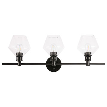 Black Finish And Clear Glass 3-Light Wall Sconce
