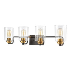 Modern Farmhouse  4 Light Vanity Light in Matte Black, Brushed Brass Finish