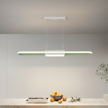 MIRODEMI® Emmen | Chandelier in the Shape of Long Strip for Restaurant, Green, L47.2xh78.7", Remote Dimming