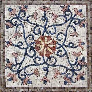 Fade Floral Marble Mosaic, Marcelina, 35"x35"