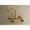 Kingston 8" Adjustable Center Wall Mount Kitchen Faucet, Polished Brass