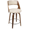 Cecina Counter Stool With Swivel in Walnut and Cream Faux Leather, Set of 2
