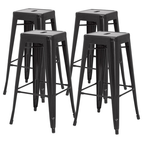 Metropolis Backless Stool, Set of 4, Black, Counter Stool, Metal