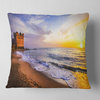 Castle Santa Severa over Sunset Italy Seashore Throw Pillow, 16"x16"