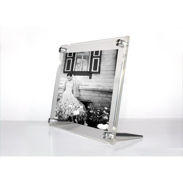 6"x8" Double Panel Table Top Acrylic Frame For 4"x6" Art, Silver Hardware