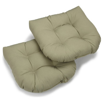 19" U-Shaped Twill Tufted Dining Chair Cushion, Set of 2, Sage Green