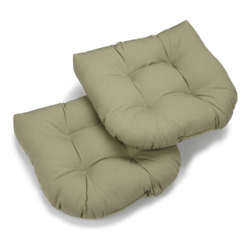 19" U-Shaped Twill Tufted Dining Chair Cushion, Set of 2, Sage Green