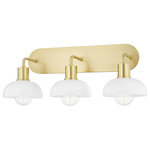 Mitzi by Hudson Valley Lighting - Kyla 3-Light Bath Bracket, Aged Brass Finish, Opal Glossy Glass - Globe  peek from beneath dome glass shades to give this sleek fixture a vintage vibe. Light shines through the clear glass shade of the sconce.