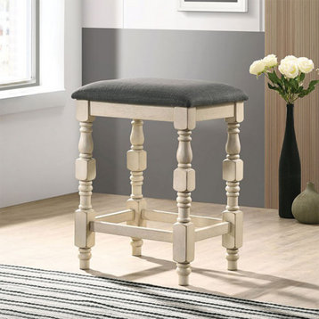 Set of 2 Upholstered Counter Height Stools, Ivory/Dark Gray