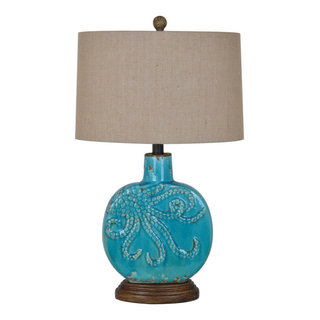 Deep Ocean Table Lamp, Resin Antique Turquoise Ceramic Finish - Beach ...