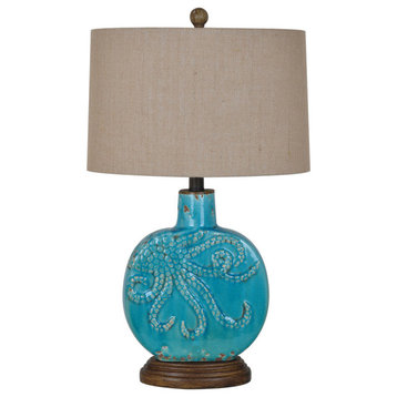 Deep Ocean Table Lamp, Resin Antique Turquoise Ceramic Finish