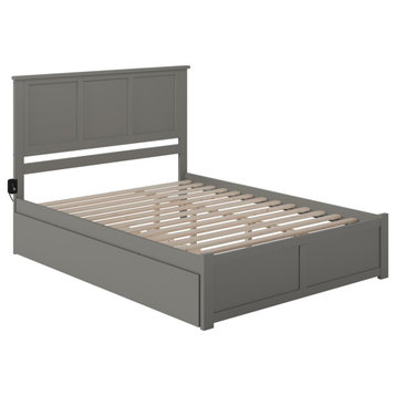 Madison Queen Bed With Footboard And Twin Extra Long Trundle, Gray