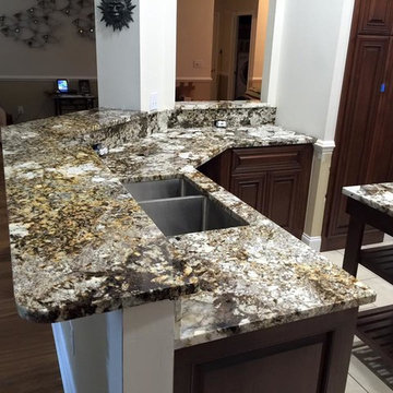 Bold kitchen island with striking natural colors.