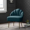 Contemporary Accent Chair, Tapered Metal Legs With Velvet Padded Seat, Teal