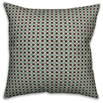 Folk Geometric Pattern, Blue Outdoor Throw Pillow, 18"x18"