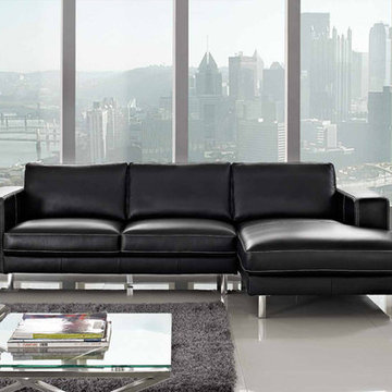 Modern Anika Black Full Top Grain Leather Sectional Sofa