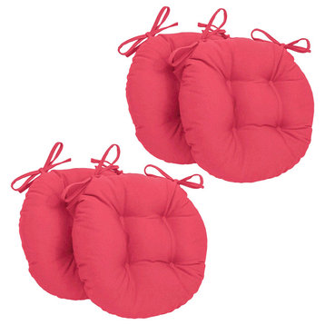 16" Solid Twill Round Tufted Chair Cushions, Set of 4, Bery Berry