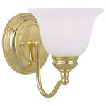 Livex Lighting - Livex Lighting 1351-02 Essex - One Light Bath Bar - Shade Included.Essex One Light Bath Polished Brass White *UL Approved: YES Energy Star Qualified: n/a ADA Certified: n/a  *Number of Lights: Lamp: 1-*Wattage:100w Medium Base bulb(s) *Bulb Included:No *Bulb Type:Medium Base *Finish Type:Polished Brass