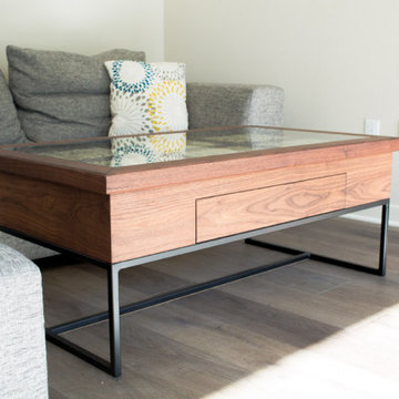 REAS WALNUT, CORK AND STEEL COFFEE TABLE