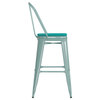 Carly Commercial Grade 30" High Metal Indoor-Outdoor Bar Stool, Mint Green/Mint Green