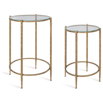 Solange Metal and Glass Nesting Tables 2 Piece Set, Gold 2 Piece