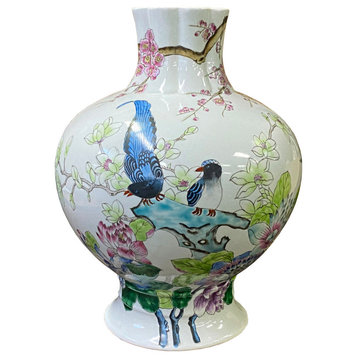 Chinese White Porcelain Colorful Flowers Theme Vase Display Hws2944