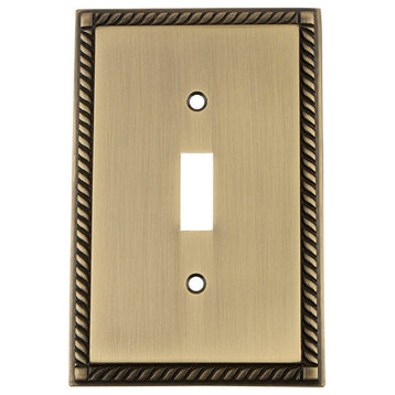 NW Rope Switch Plate With Single Toggle, Antique Brass