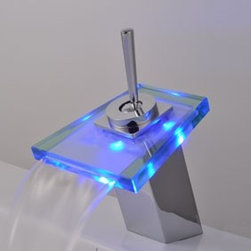 Contemporary Single Handle Waterfall LED Chrome Bathroom Sink Faucet - T0804-1F - Bathroom Sink Faucets