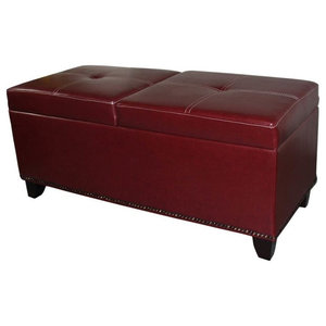 Alba Storage Ottoman Red Leather Like Vinyl Transitional