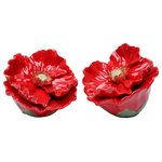 Cosmos Gifts Corp - Poppy Flower Salt and Pepper Shakers, Set of 2 - The Poppy Flower Salt and Pepper Shakers make a pretty and functional addition to a kitchen or dining table. Hand-painted in glossy red and green, these porcelain poppy shakers are vibrant and sophisticated.