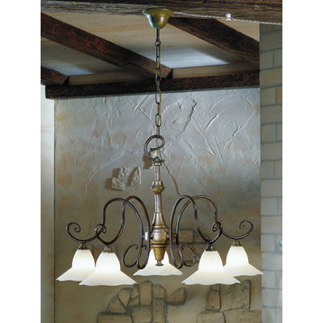 Country Line 1844 Chandelier, Verdigris And Rust, Satin Amber