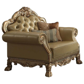 Acme Dresden Chair w/ 2 Pillows in Gold Patina
