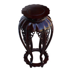 Chinese Red Brown Mahogany Round Curved Legs Plant Stand - Plant Stands And Telephone Tables