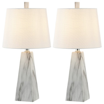 Owen 20.5" Contemporary Resin LED Table Lamp, White Marble Finish, Set of 2