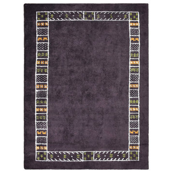 Hand Knotted Loom Silk Mix Area Rug Contemporary Brown