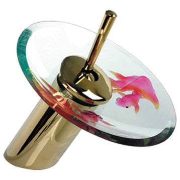 Waterfall Faucet Cast Brass PVD 7" H Koi Fish Glass |