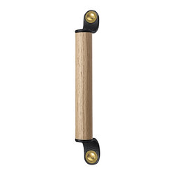 Walnut Studiolo - Leather and Wood Handle, The Sellwood, Black, 9.5" Center-to-Center, Brass - Cabinet And Drawer Handle Pulls